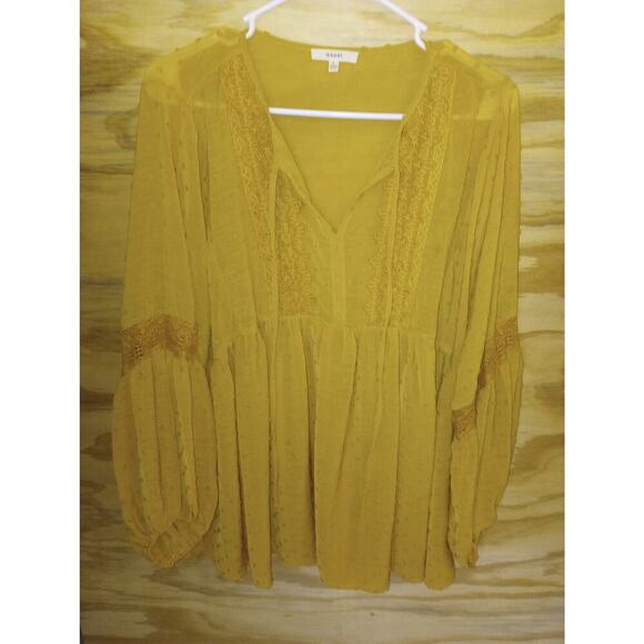 Women's Easel Mustard Sheer Top Large - Picture 1 of 1